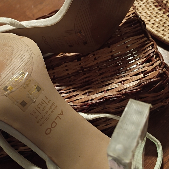 Aldo White Strappy Heels with Iridescent Butterfly Accent - Picture 3 of 4